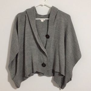 Crop hooded poncho sweater